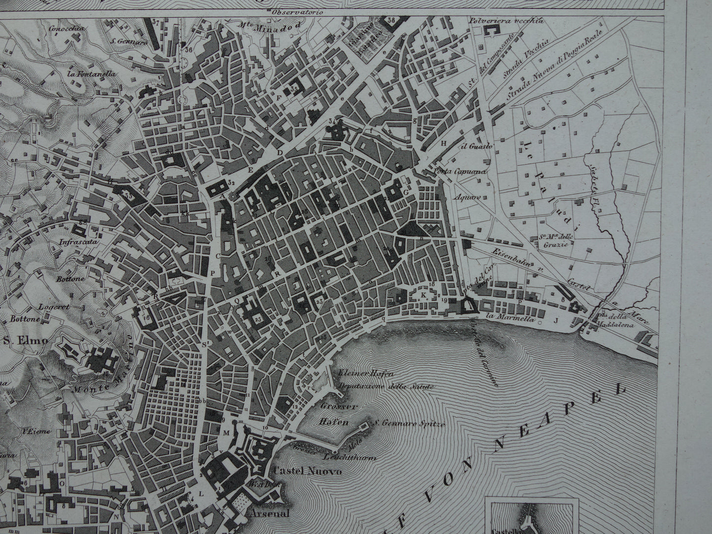 Lissabon en Napels antieke plattegrond 175+ jaar oude kaart van Lisboa Napoli uit 1849 - originele vintage kaarten