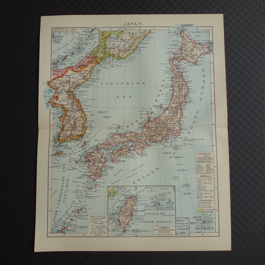 JAPAN oude gedetailleerde kaart van Japan en Korea uit 1918 originele vintage Nederlandse landkaart