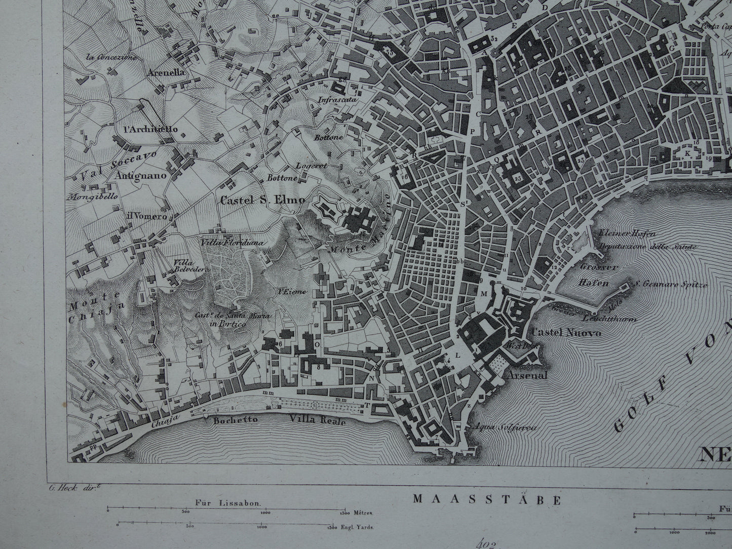 Lissabon en Napels antieke plattegrond 175+ jaar oude kaart van Lisboa Napoli uit 1849 - originele vintage kaarten