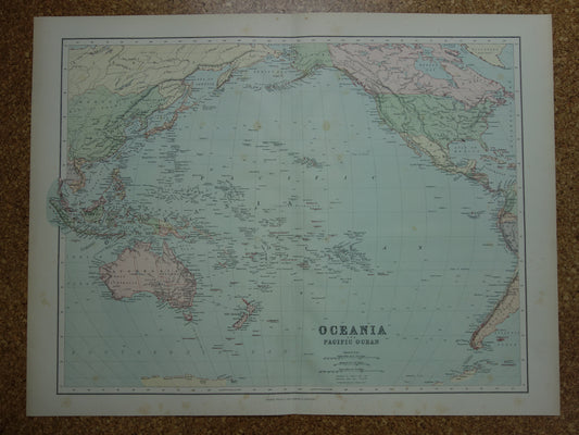 OCEANIË Grote oude kaart van Oceanië Grote Oceaan originele antieke Engelse landkaart Indonesië Australië