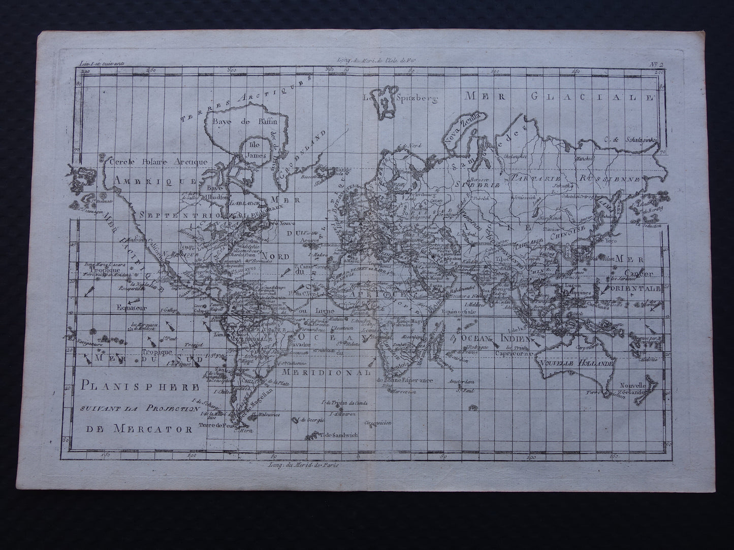 Planishere suivant la projection de mercator Bonne 1780 map carte