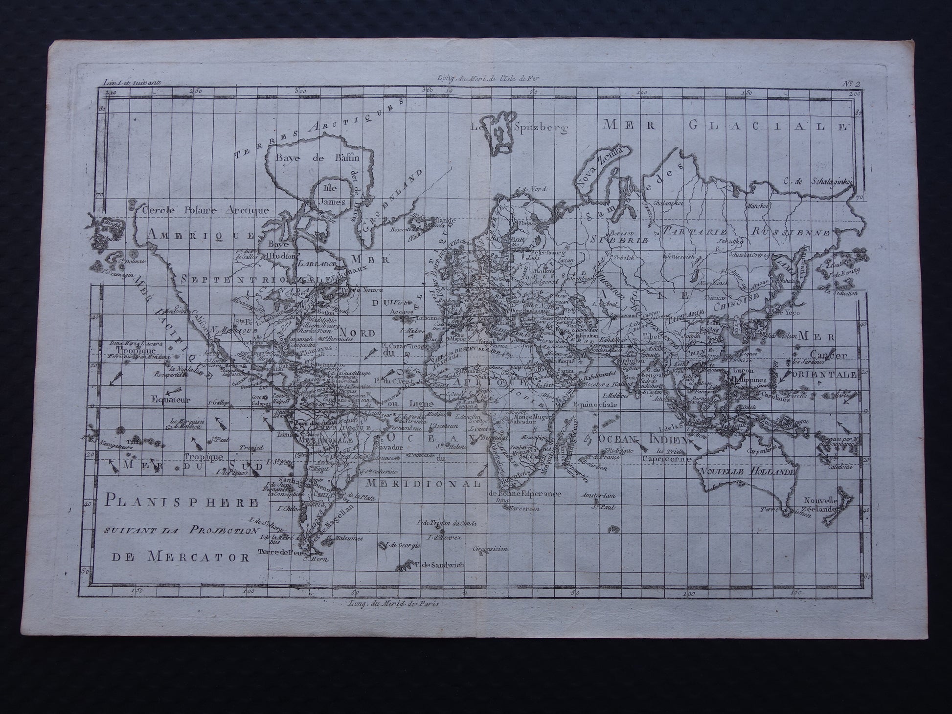 Planishere suivant la projection de mercator Bonne 1780 map carte