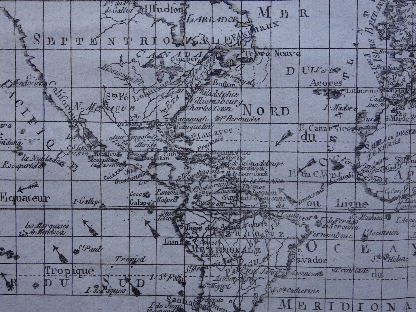 1780 Oude Wereldkaart Originele antieke kaart van de wereld van Raynal Bonne