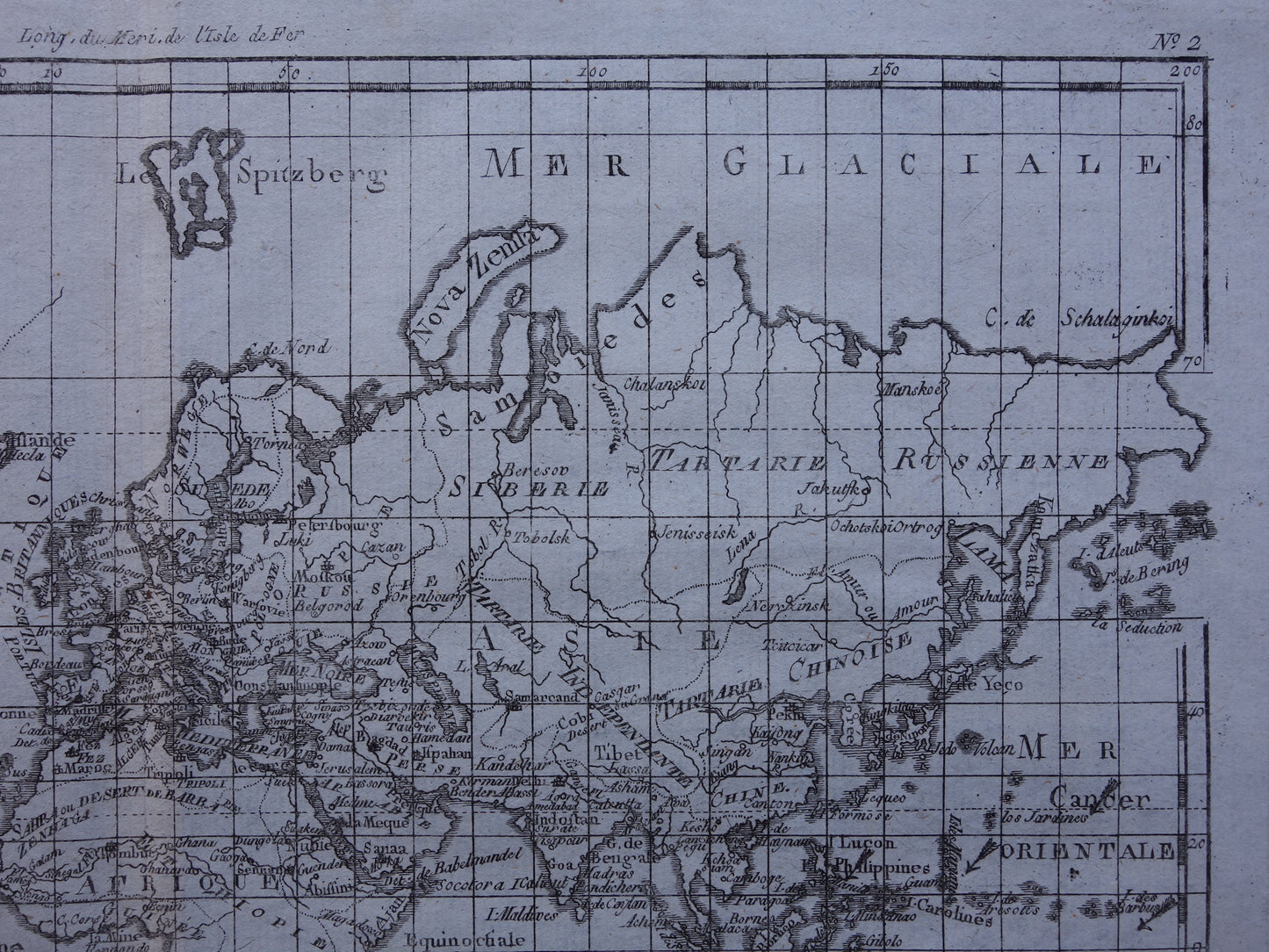 1780 Oude Wereldkaart Originele antieke kaart van de wereld van Raynal Bonne