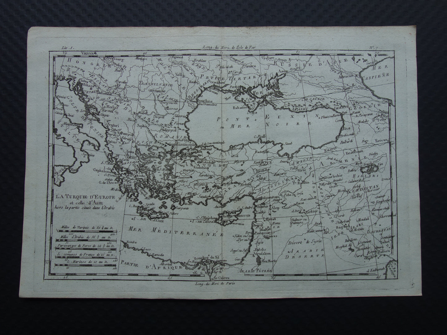1780 Oude kaart van Ottomaanse Rijk Originele Antieke landkaart Turkije - Raynal Bonne  La Turquie d'Europe et celle d'Asie hors la partie situee dans l'Arabie