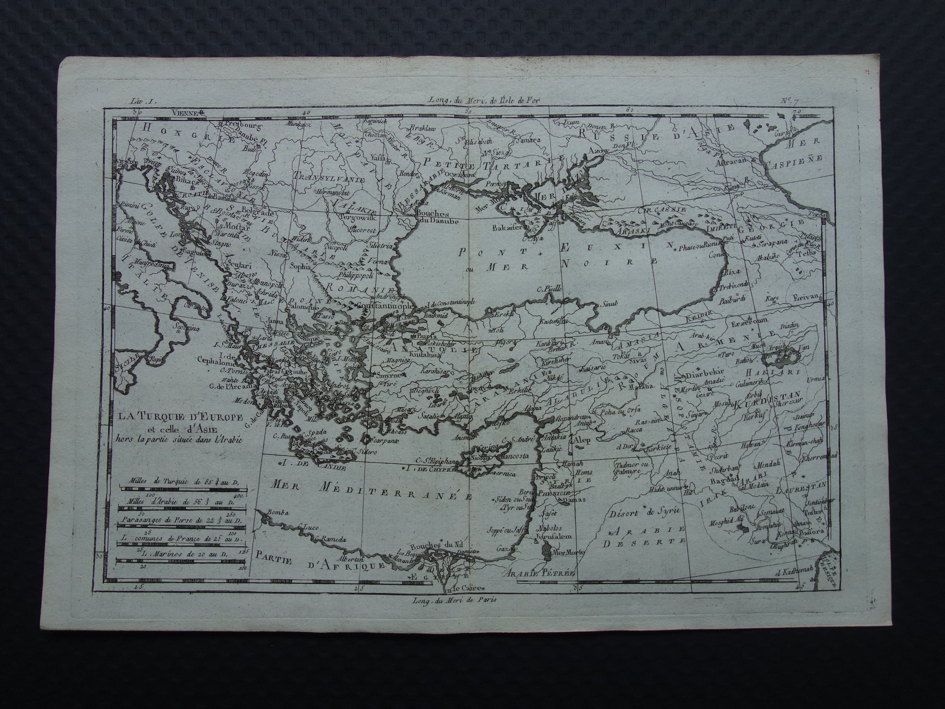 1780 Oude kaart van Ottomaanse Rijk Originele Antieke landkaart Turkije - Raynal Bonne  La Turquie d'Europe et celle d'Asie hors la partie situee dans l'Arabie