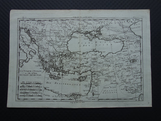 1780 Oude kaart van Ottomaanse Rijk Originele Antieke landkaart Turkije - Raynal Bonne  La Turquie d'Europe et celle d'Asie hors la partie situee dans l'Arabie