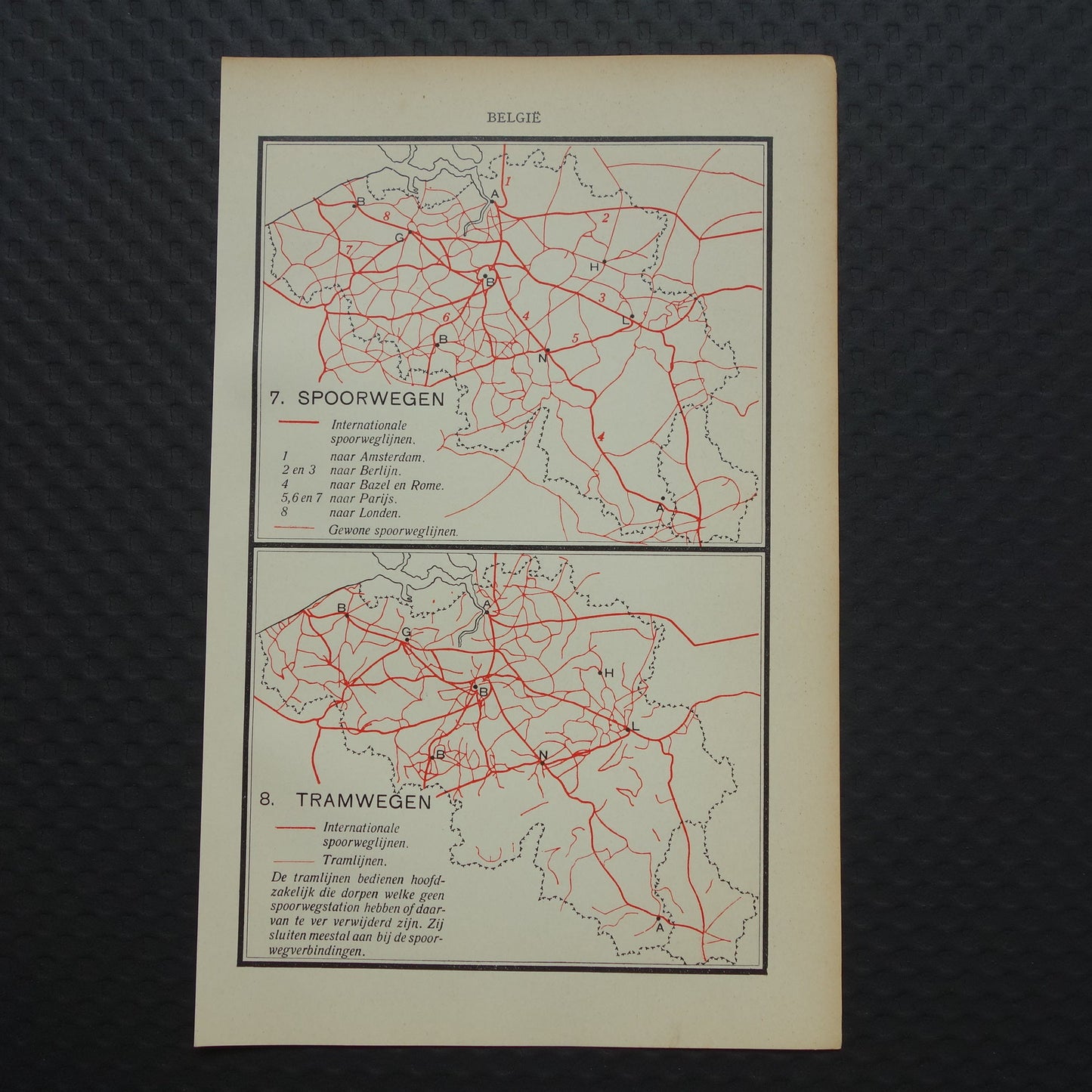 BELGIE Oude kaart van België uit 1933 Spoorwegen Tramlijnen originele vintage Nederlandse landkaart Trein Tram