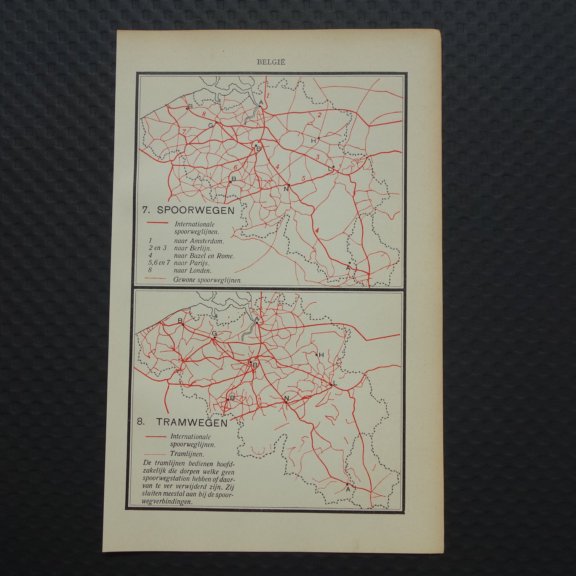 BELGIE Oude kaart van België uit 1933 Spoorwegen Tramlijnen originele vintage Nederlandse landkaart Trein Tram