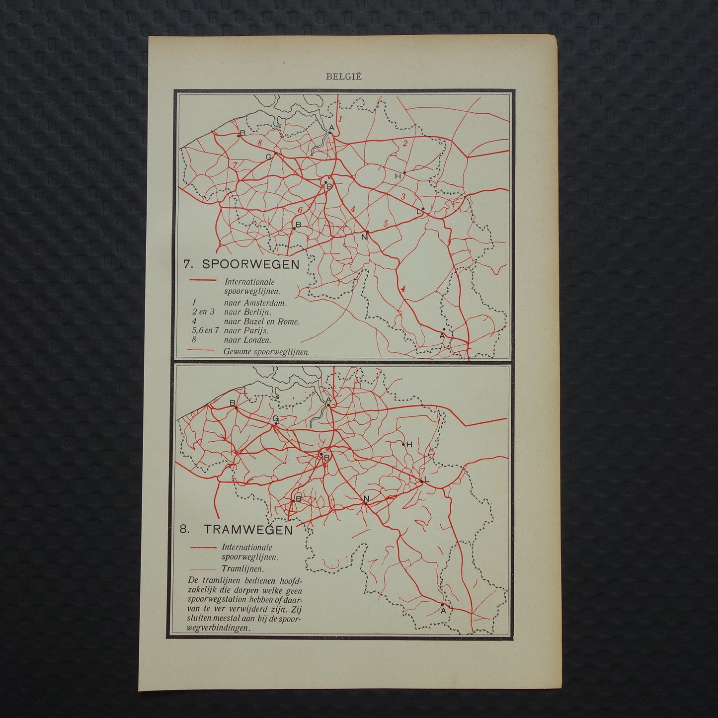 BELGIE Oude kaart van België uit 1933 Spoorwegen Tramlijnen originele vintage Nederlandse landkaart Trein Tram