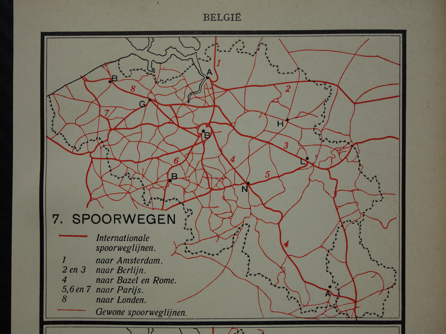BELGIE Oude kaart van België uit 1933 Spoorwegen Tramlijnen originele vintage Nederlandse landkaart Trein Tram