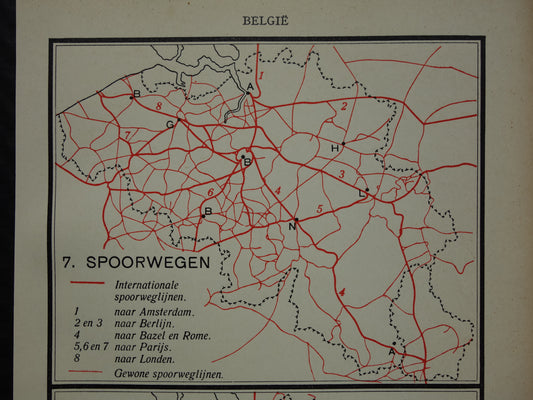 BELGIE Oude kaart van België uit 1933 Spoorwegen Tramlijnen originele vintage Nederlandse landkaart Trein Tram
