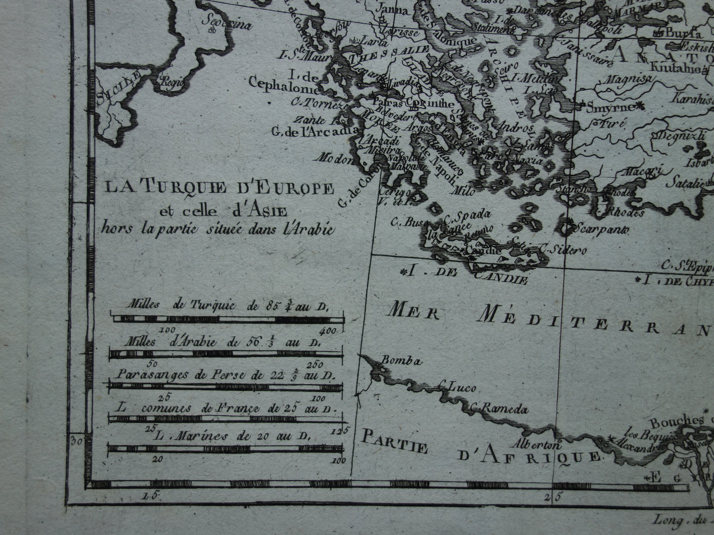 1780 Oude kaart van Ottomaanse Rijk Originele Antieke landkaart Turkije - Raynal Bonne  La Turquie d'Europe et celle d'Asie hors la partie situee dans l'Arabie