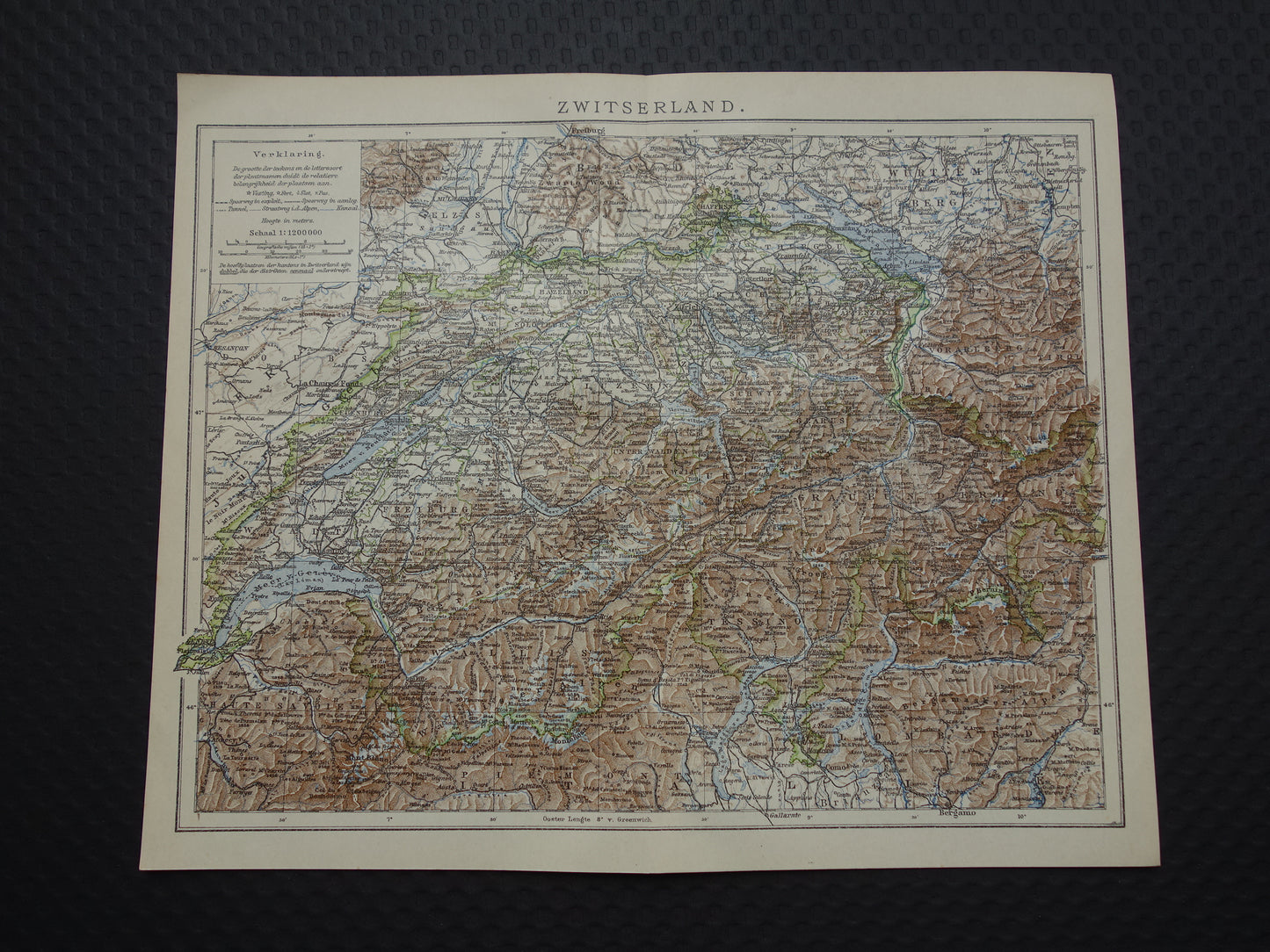 Oude kaart van Zwitserland uit 1922 originele Nederlandse vintage landkaart