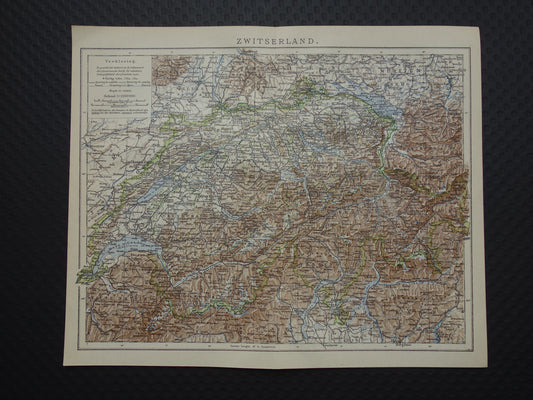 Oude kaart van Zwitserland uit 1922 originele Nederlandse vintage landkaart
