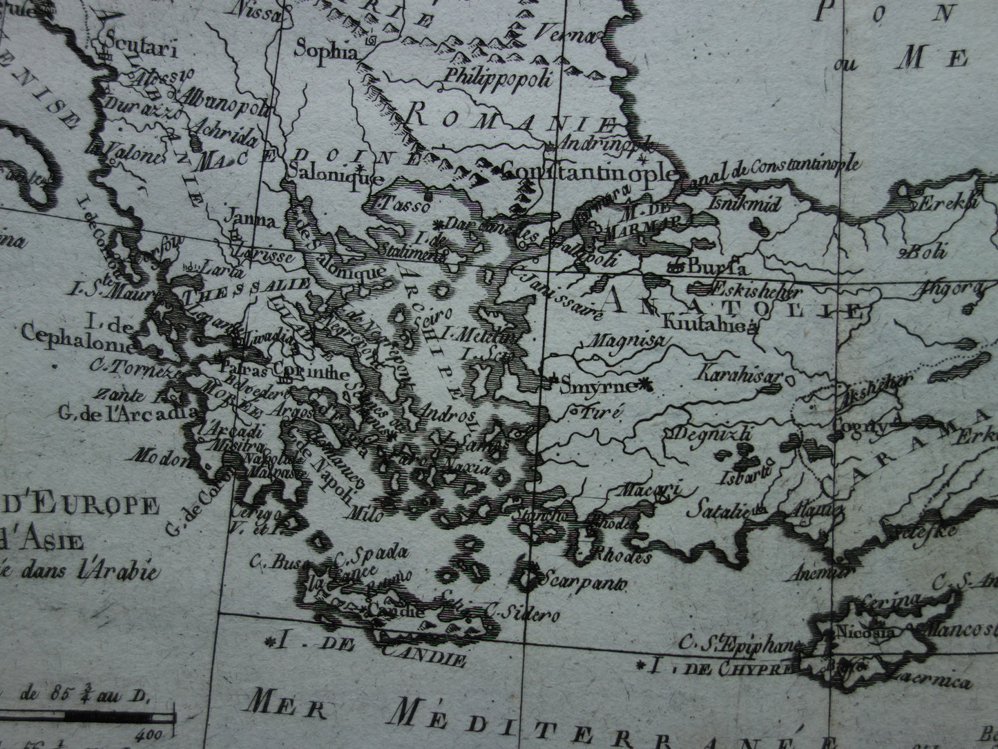 1780 Oude kaart van Ottomaanse Rijk Originele Antieke landkaart Turkije - Raynal Bonne  La Turquie d'Europe et celle d'Asie hors la partie situee dans l'Arabie