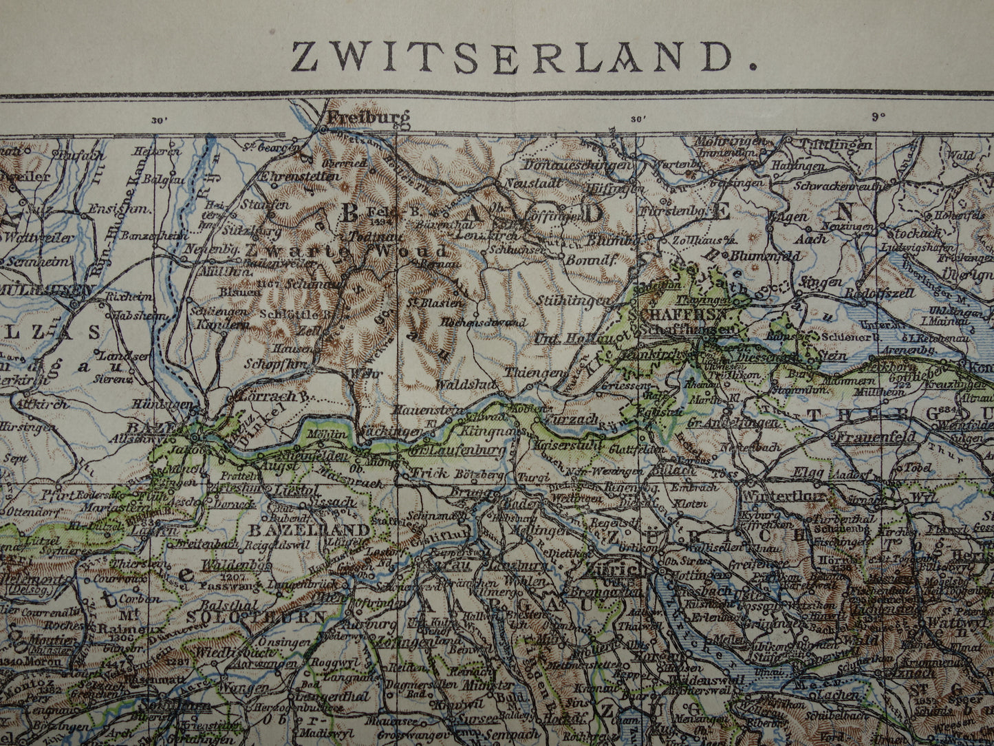 Oude kaart van Zwitserland uit 1922 originele Nederlandse vintage landkaart