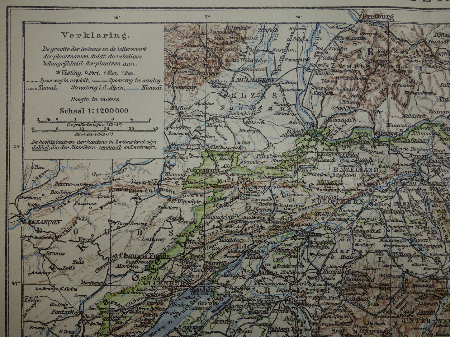 Oude kaart van Zwitserland uit 1922 originele Nederlandse vintage landkaart