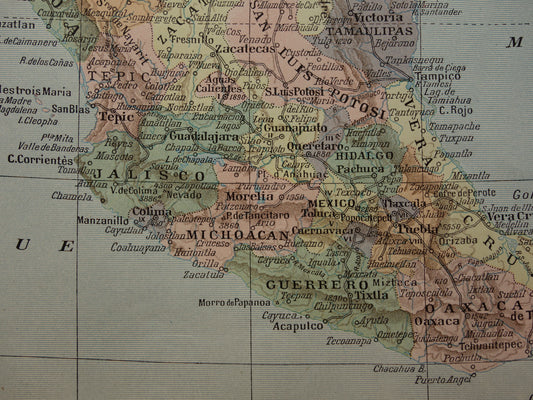 Mexico Oude kaart van Mexico uit 1902 Originele antieke landkaart vintage print