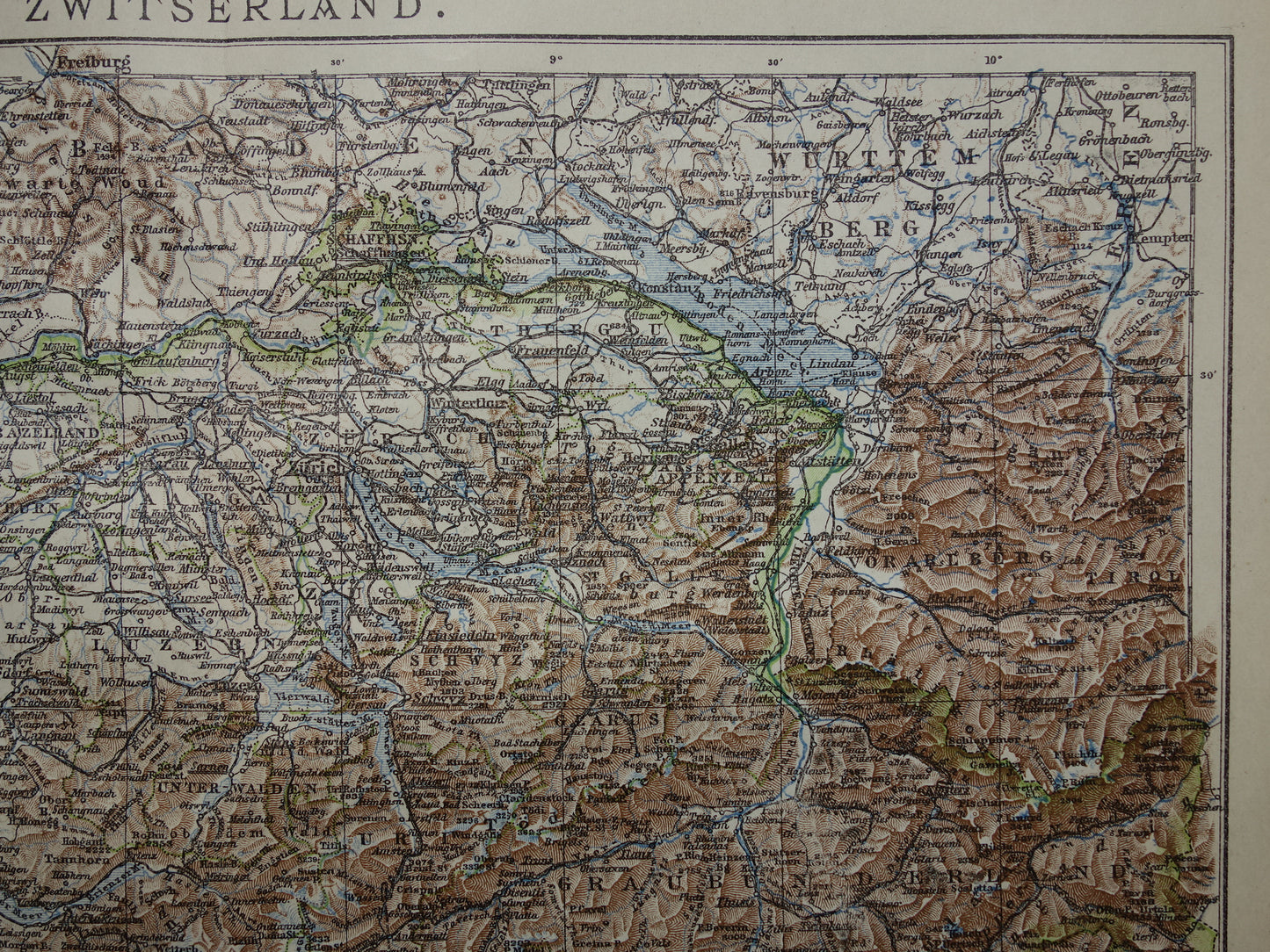 Oude kaart van Zwitserland uit 1922 originele Nederlandse vintage landkaart