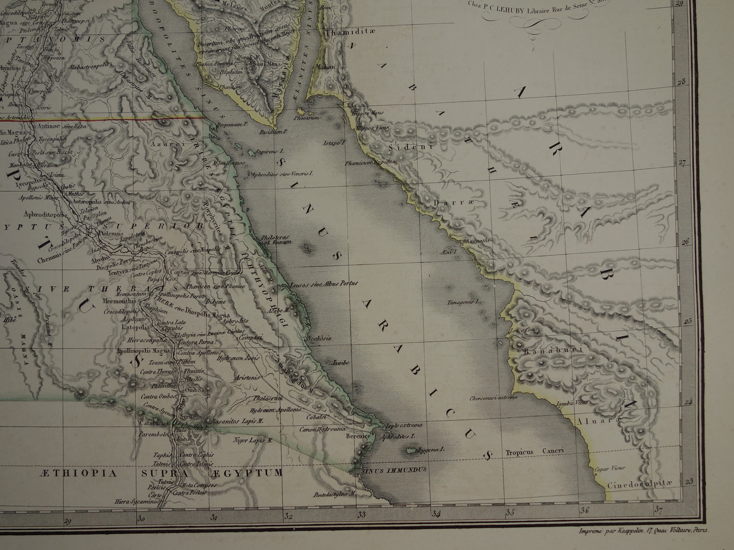 Historische kaart van Syrië Palestina Egypte in de klassieke oudheid uit 1851 originele antieke Franse handgekleurde landkaart midden-oosten