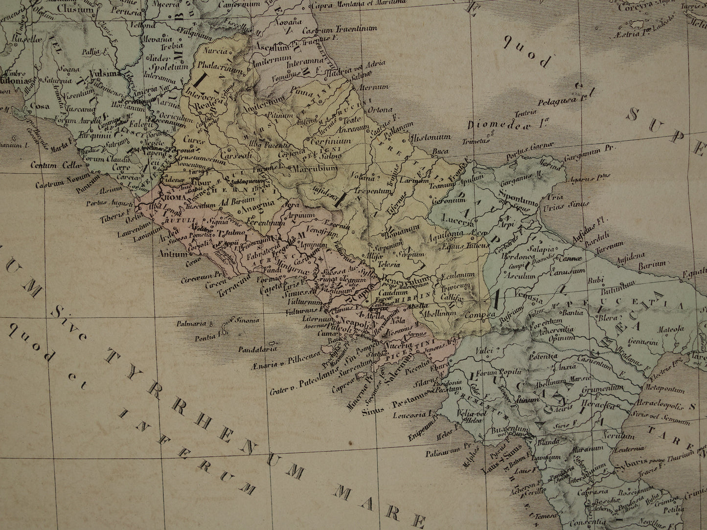 ITALIE grote oude Franse kaart van Italië in de klassieke oudheid uit 1875 originele antieke handgekleurde landkaart