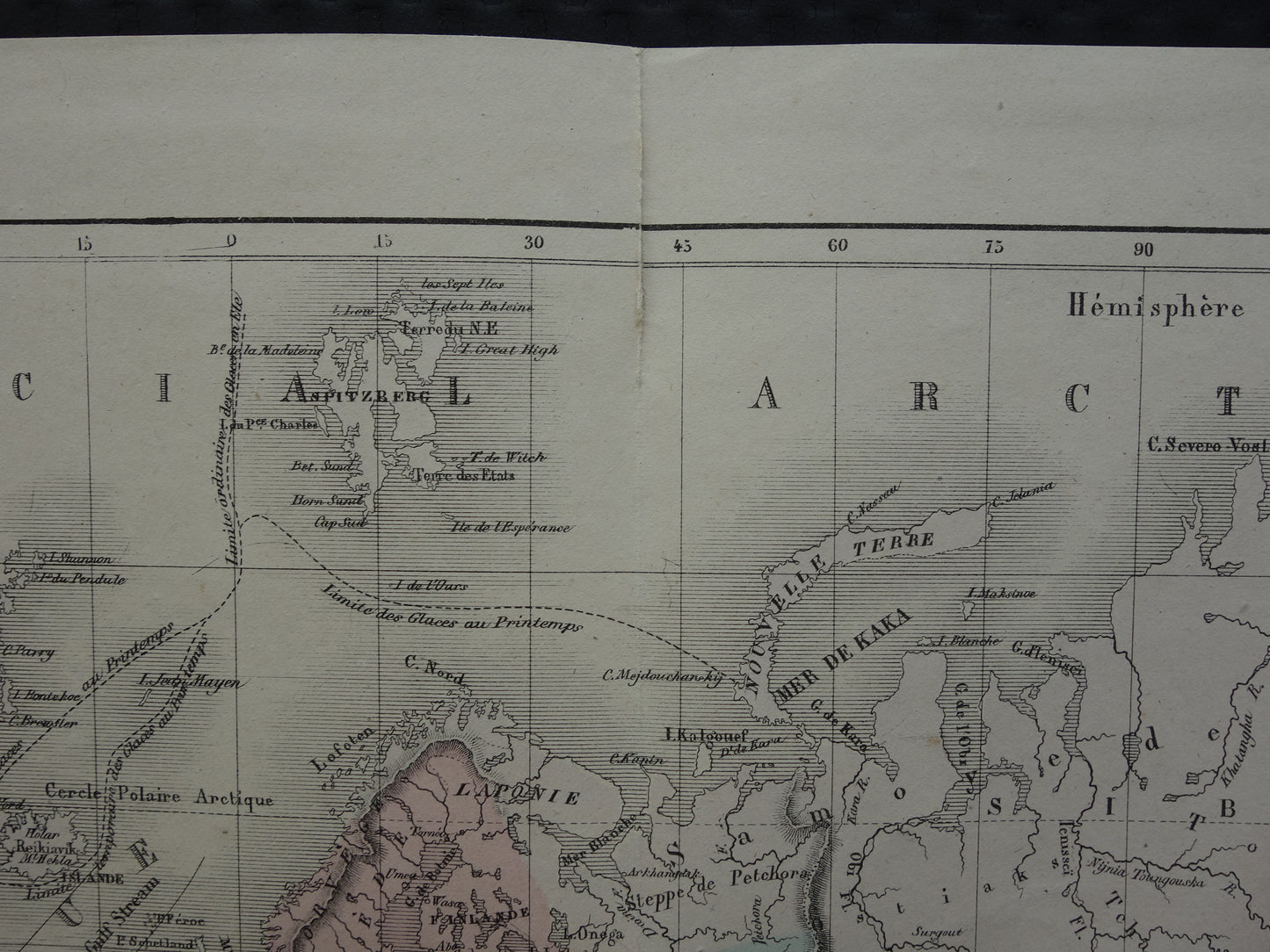Oude wereldkaart uit 1858 originele antieke handgekleurde Franse landkaart