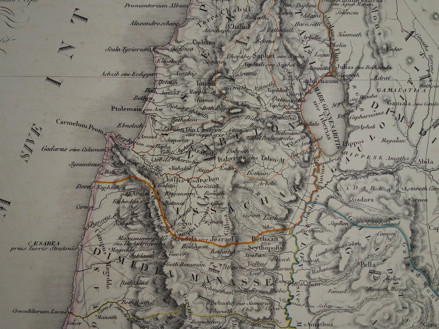 Oude kaart van Palestina in de klassieke oudheid uit 1851 originele antieke Franse handgekleurde landkaart Heilige Land Jeruzalem