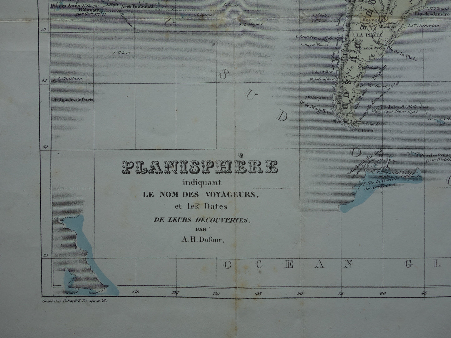 WERELDKAART oude kaart van de wereld met routes ontdekkingsreizigers 1858 originele antieke kaart over ontdekkingsreizen