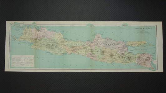 JAVA Grote oude kaart van Java en Madura 1918 originele antieke Nederlandse landkaart