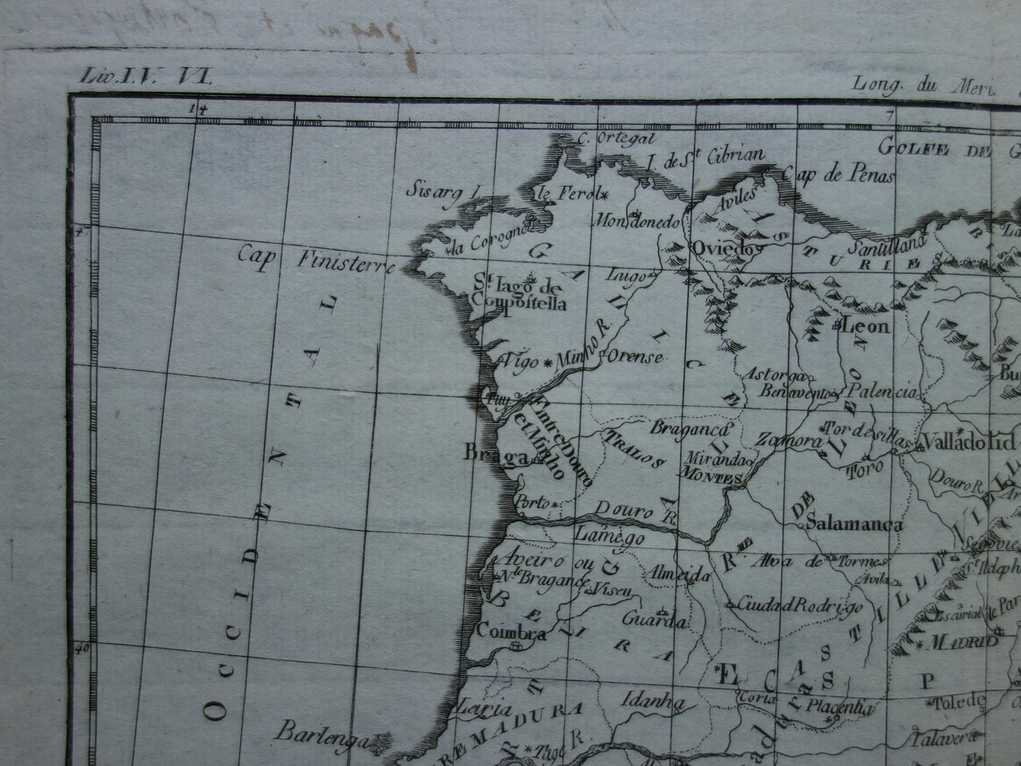 1780 Oude kaart van Spanje en Portugal Originele Antieke landkaart - Raynal Bonne Les Royaumes d'Espagne et de Portugal