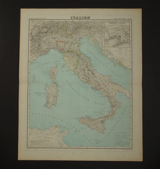 Antieke kaart van Italië in het jaar 1855 Originele grote oude Duitse landkaart