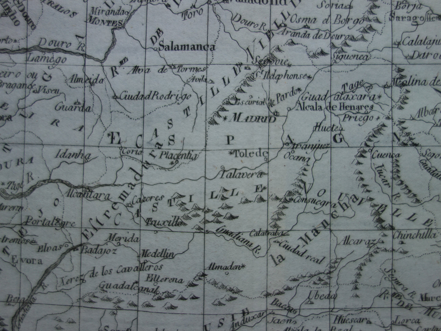 1780 Oude kaart van Spanje en Portugal Originele Antieke landkaart - Raynal Bonne Les Royaumes d'Espagne et de Portugal