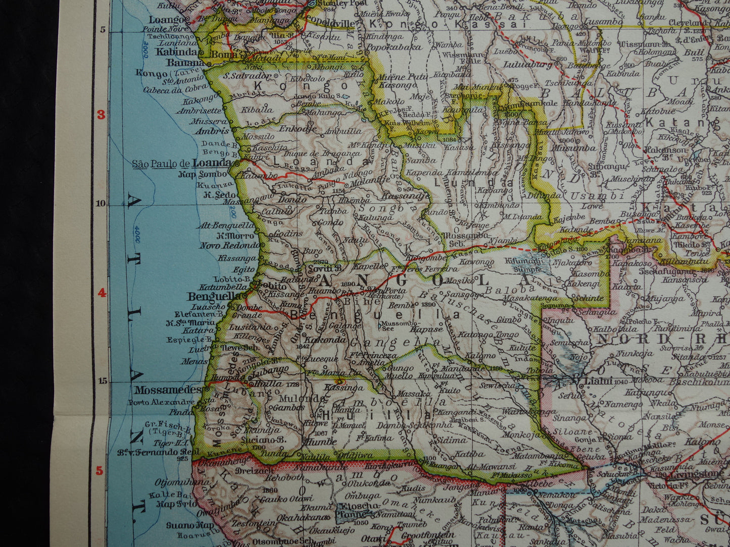 Old map of Southern Africa in 1928 original historical map of South Africa Madagascar Angola Namibia Botswana Tanzania Congo Mozambique Zambia