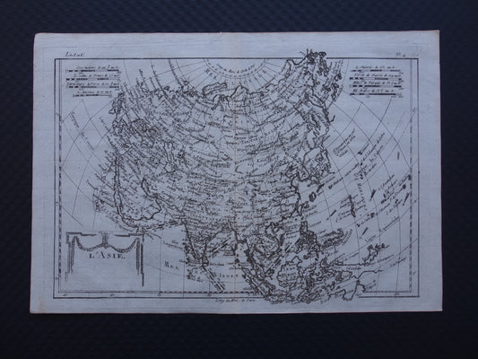 1780 Oude kaart van Azië Originele Antieke landkaart - Raynal Bonne L'Asie