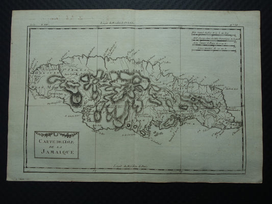 JAMAICA Oude landkaart van Jamaica Originele vintage Franse Bonne kaart uit 1784