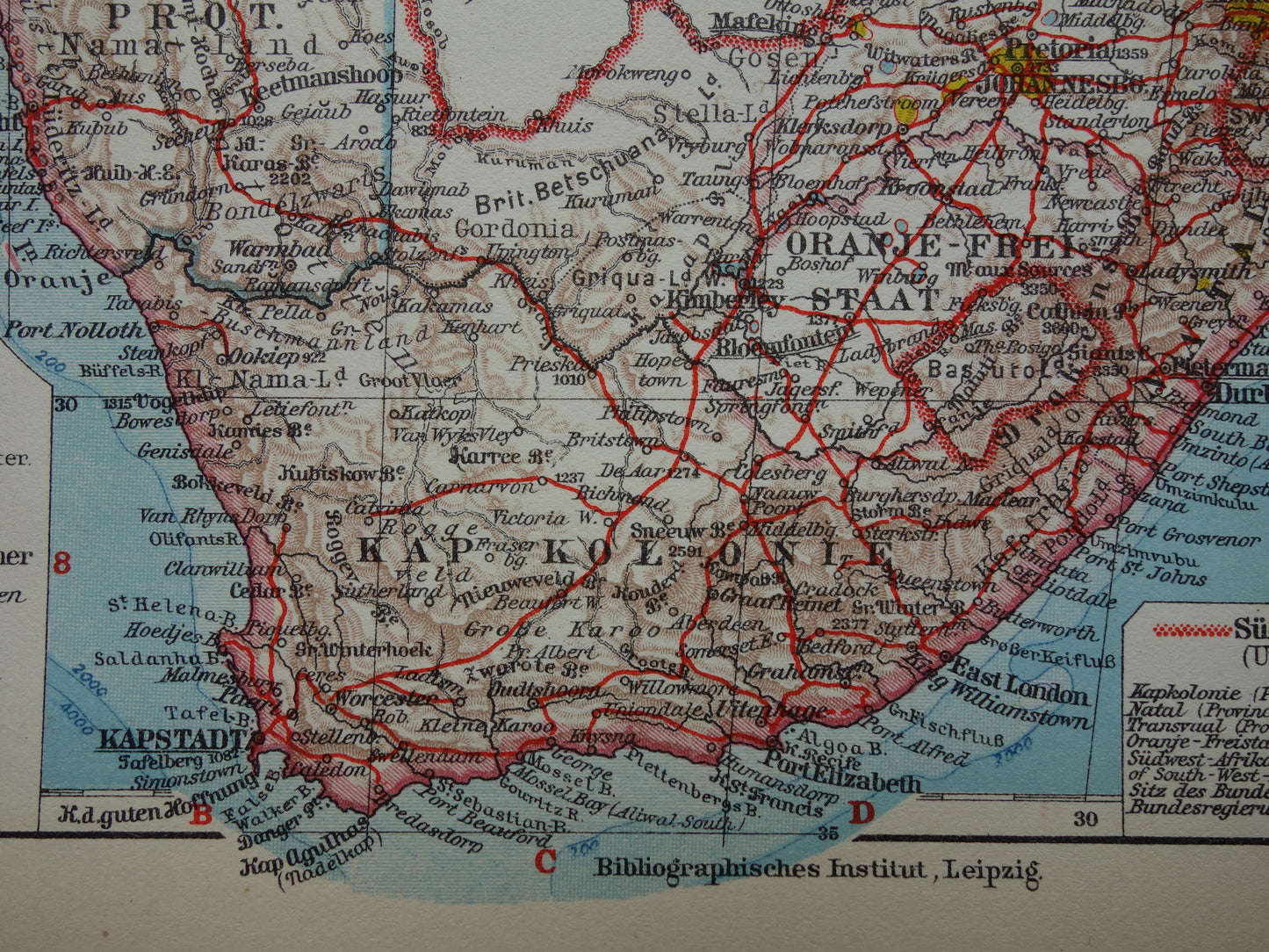 Old map of Southern Africa in 1928 original historical map of South Africa Madagascar Angola Namibia Botswana Tanzania Congo Mozambique Zambia