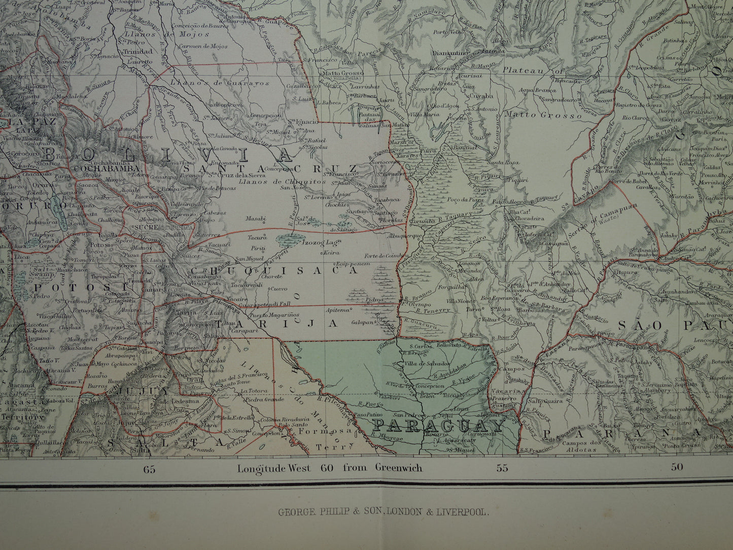 Grote oude kaart van noordelijk Zuid-Amerika 1890 originele antieke landkaart Brazilië Suriname Amazone rivier Peru