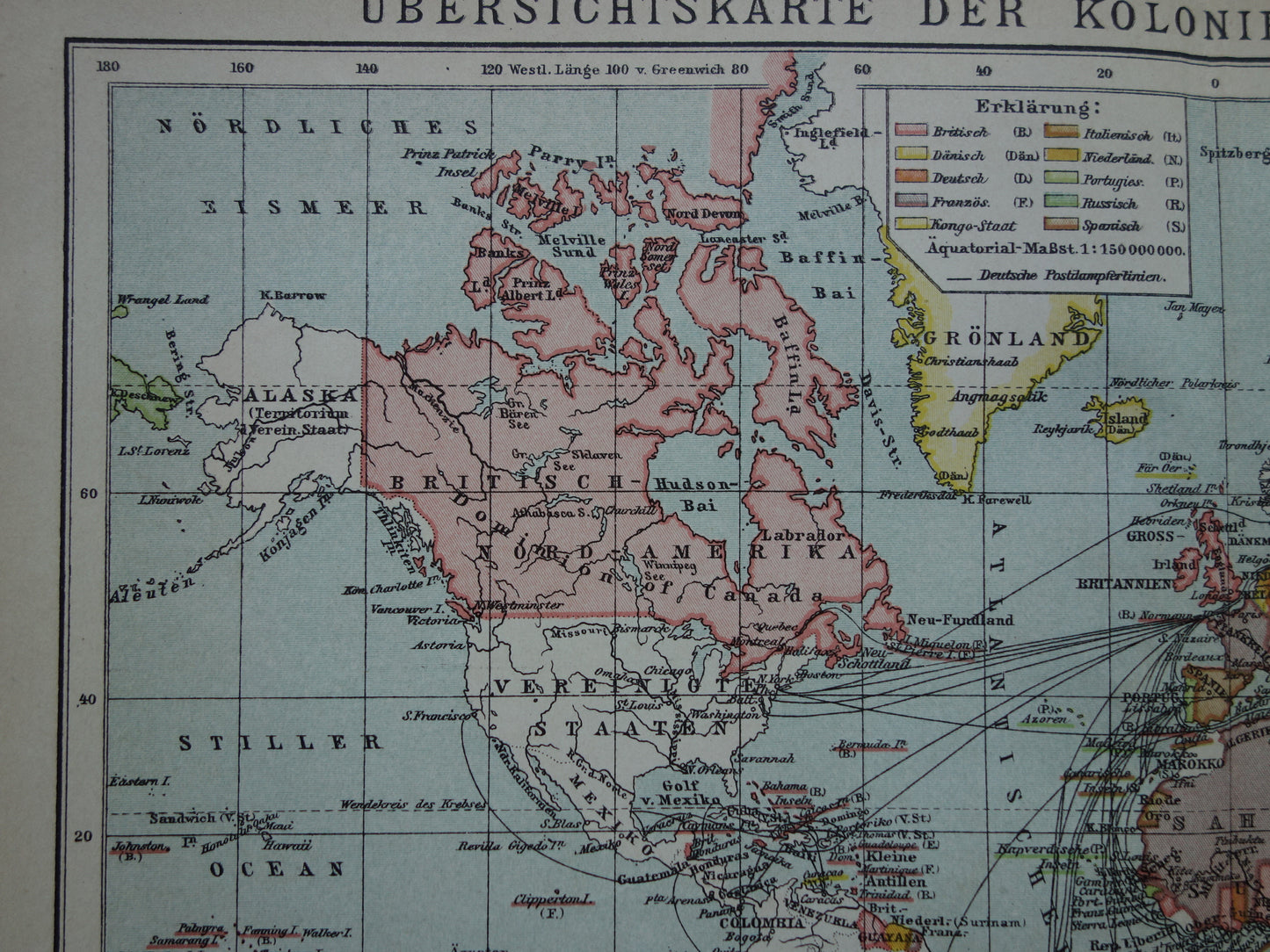 Old world map of Colonies Colonies 1902 original antique German map colonial possessions with date