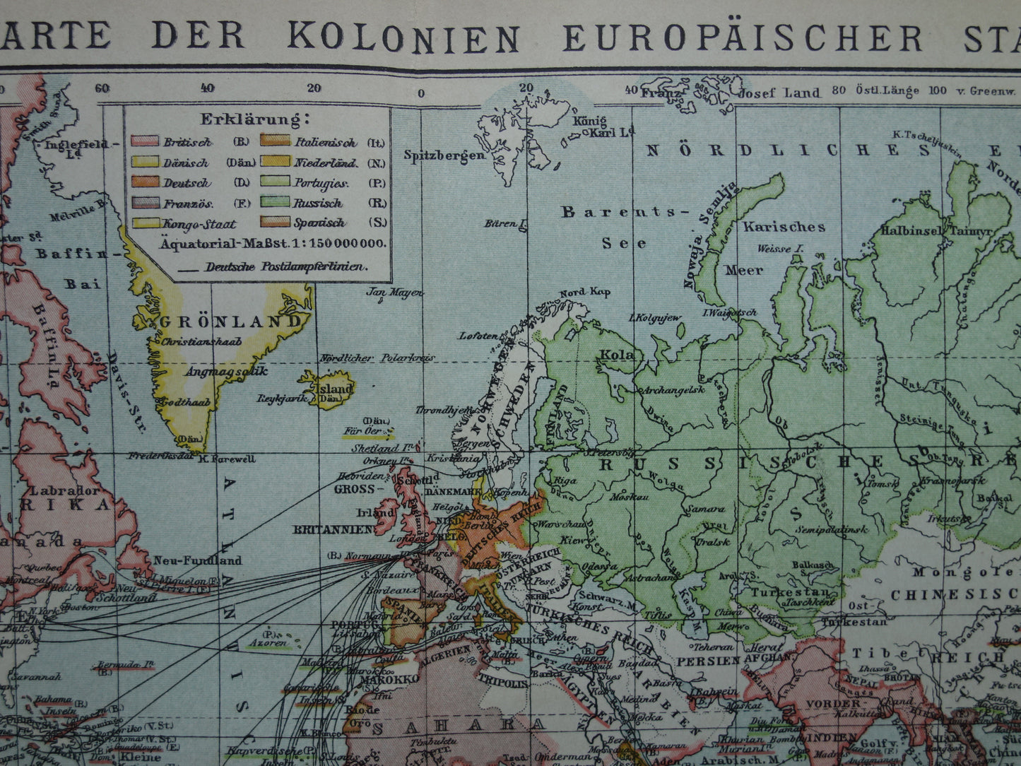 Old world map of Colonies Colonies 1902 original antique German map colonial possessions with date