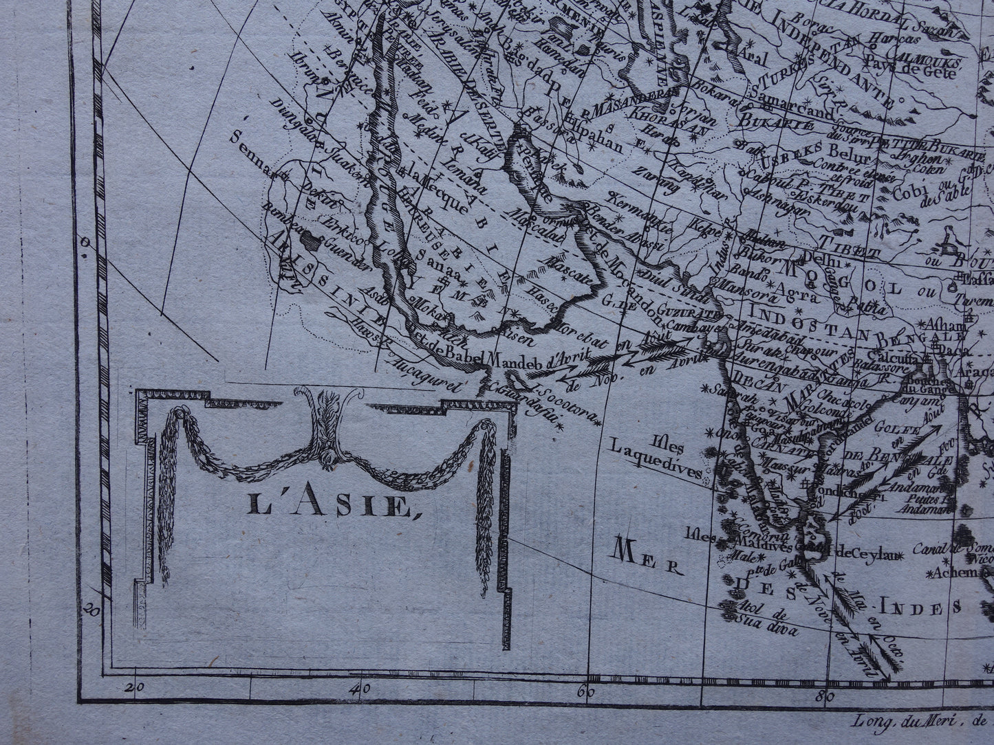 1780 Oude kaart van Azië Originele Antieke landkaart - Raynal Bonne L'Asie