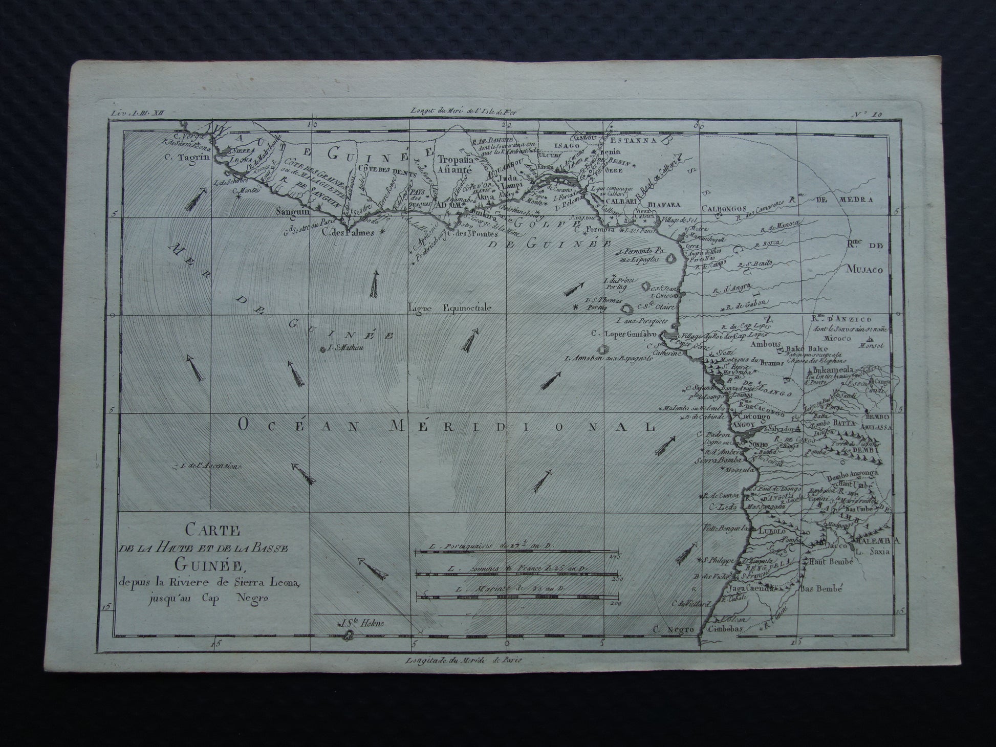 1780 Oude kaart van West-Afrika Originele Antieke landkaart Golf van Guinea Gabon Kameroen - Raynal Bonne