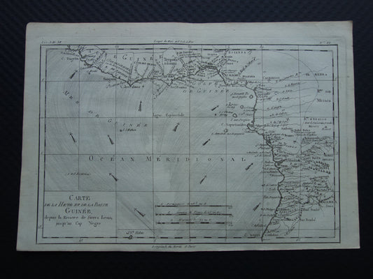 1780 Oude kaart van West-Afrika Originele Antieke landkaart Golf van Guinea Gabon Kameroen - Raynal Bonne