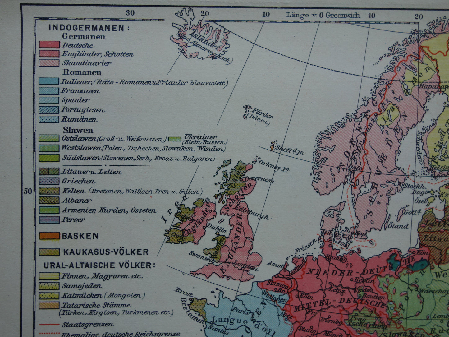 Oude kaart van Europa - kleine etnologische en linguïstische landkaart Europa - vintage kaarten