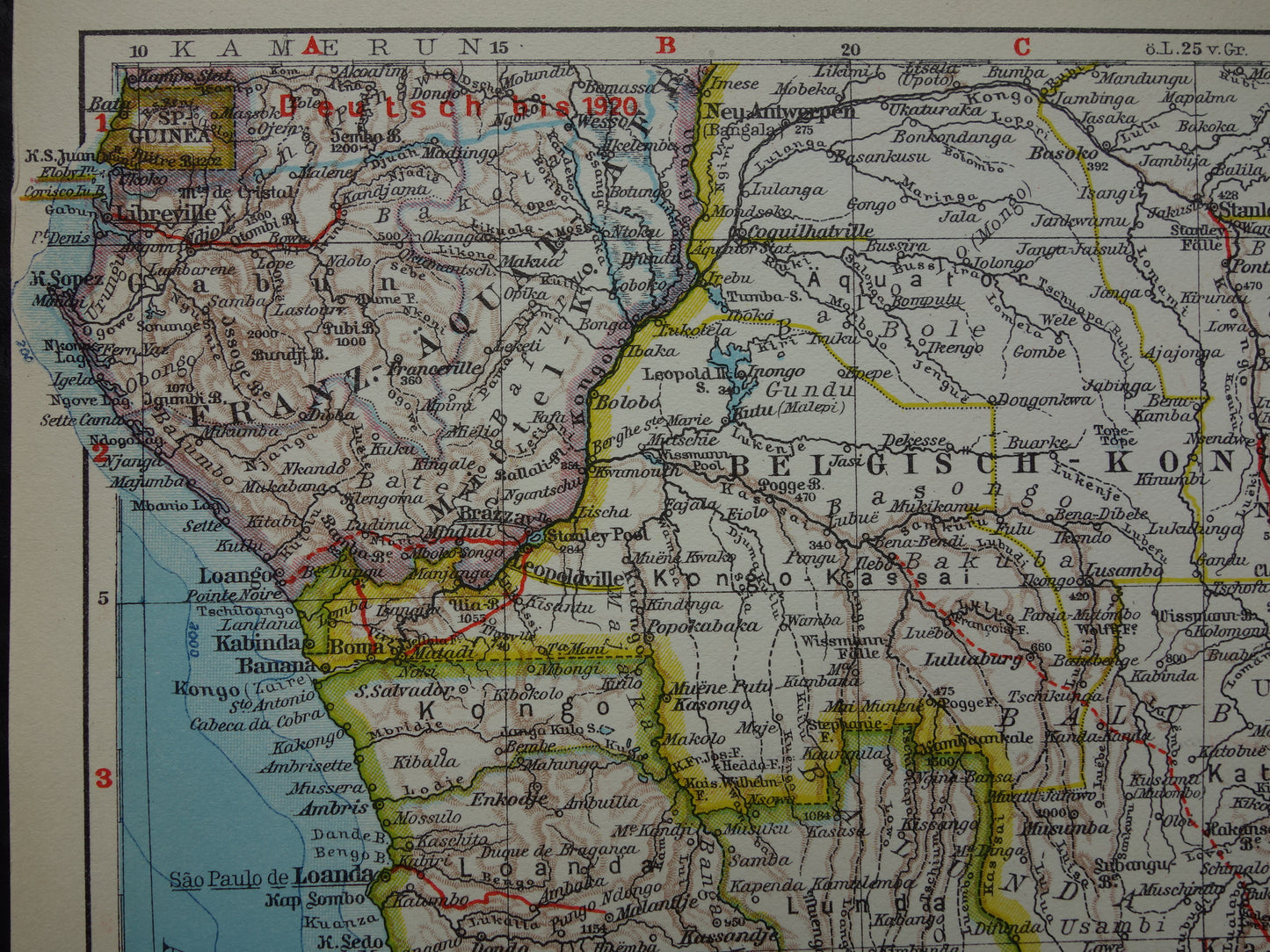 Old map of Southern Africa in 1928 original historical map of South Africa Madagascar Angola Namibia Botswana Tanzania Congo Mozambique Zambia