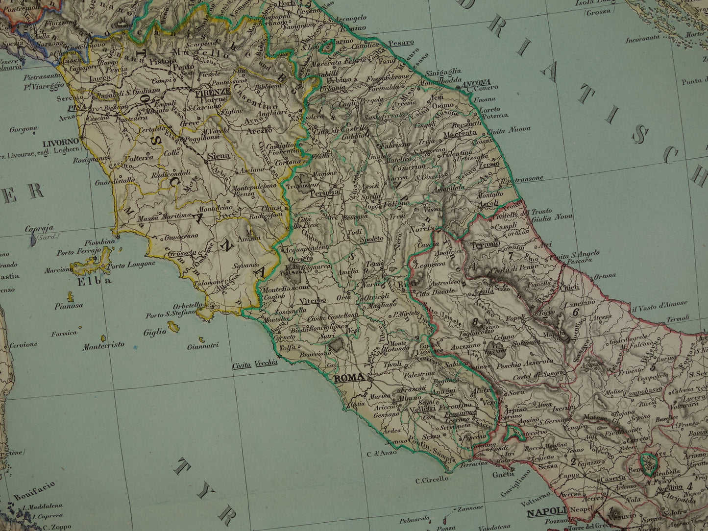 Antieke kaart van Italië in het jaar 1855 Originele grote oude Duitse landkaart