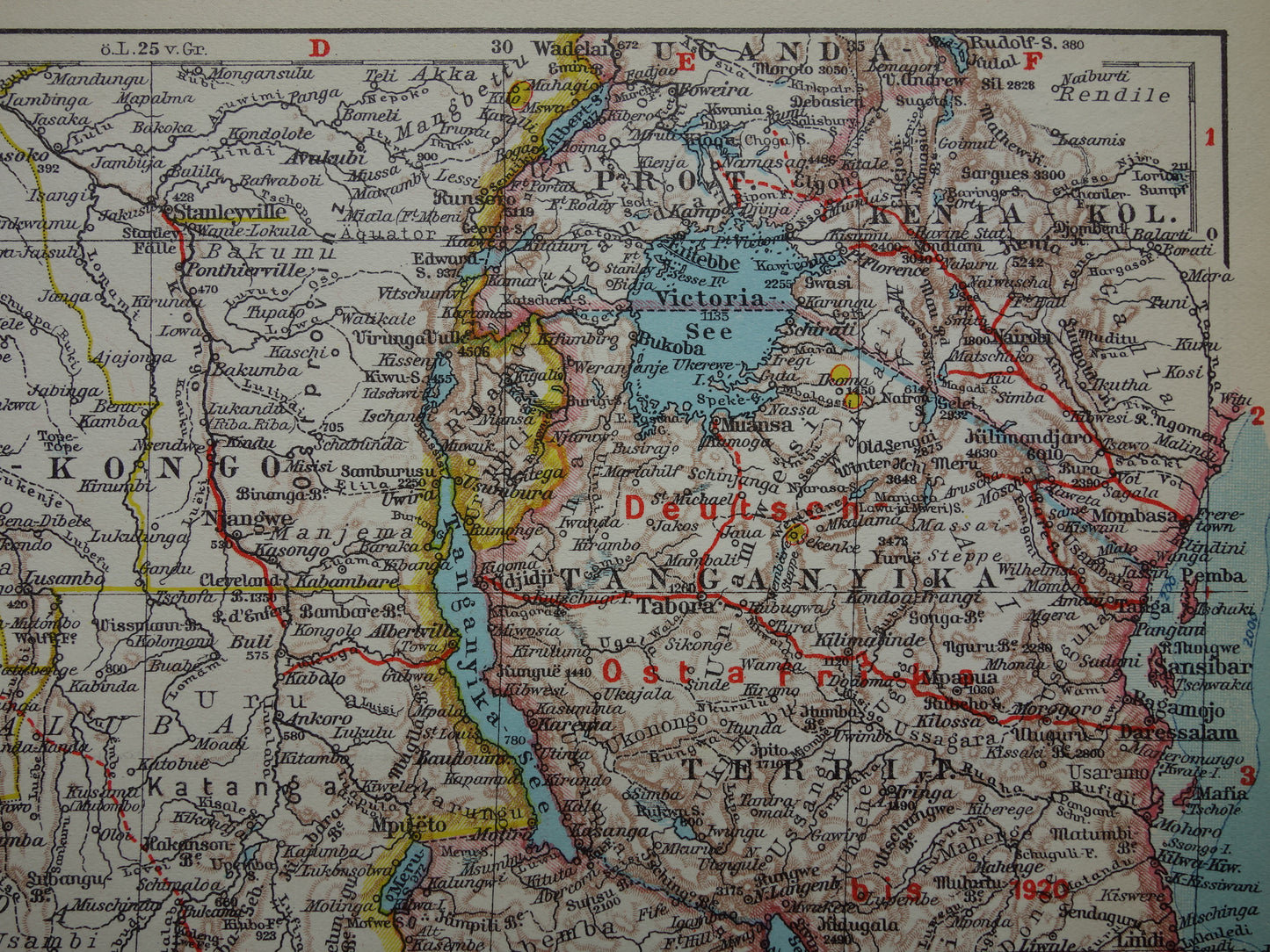 Old map of Southern Africa in 1928 original historical map of South Africa Madagascar Angola Namibia Botswana Tanzania Congo Mozambique Zambia