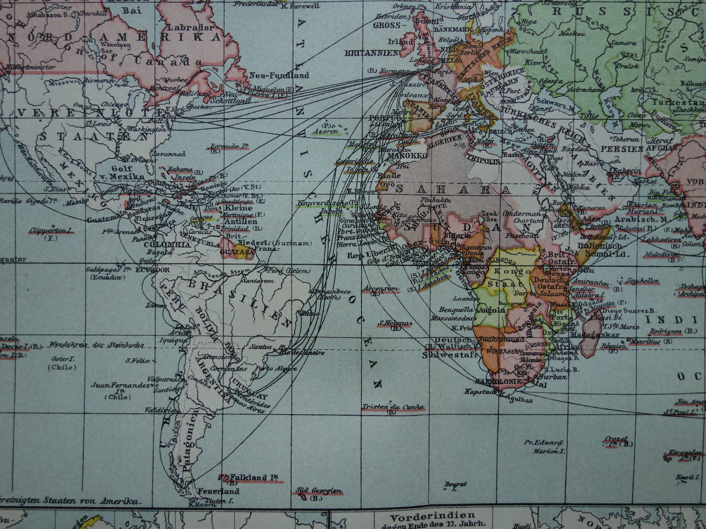 Old world map of Colonies Colonies 1902 original antique German map colonial possessions with date