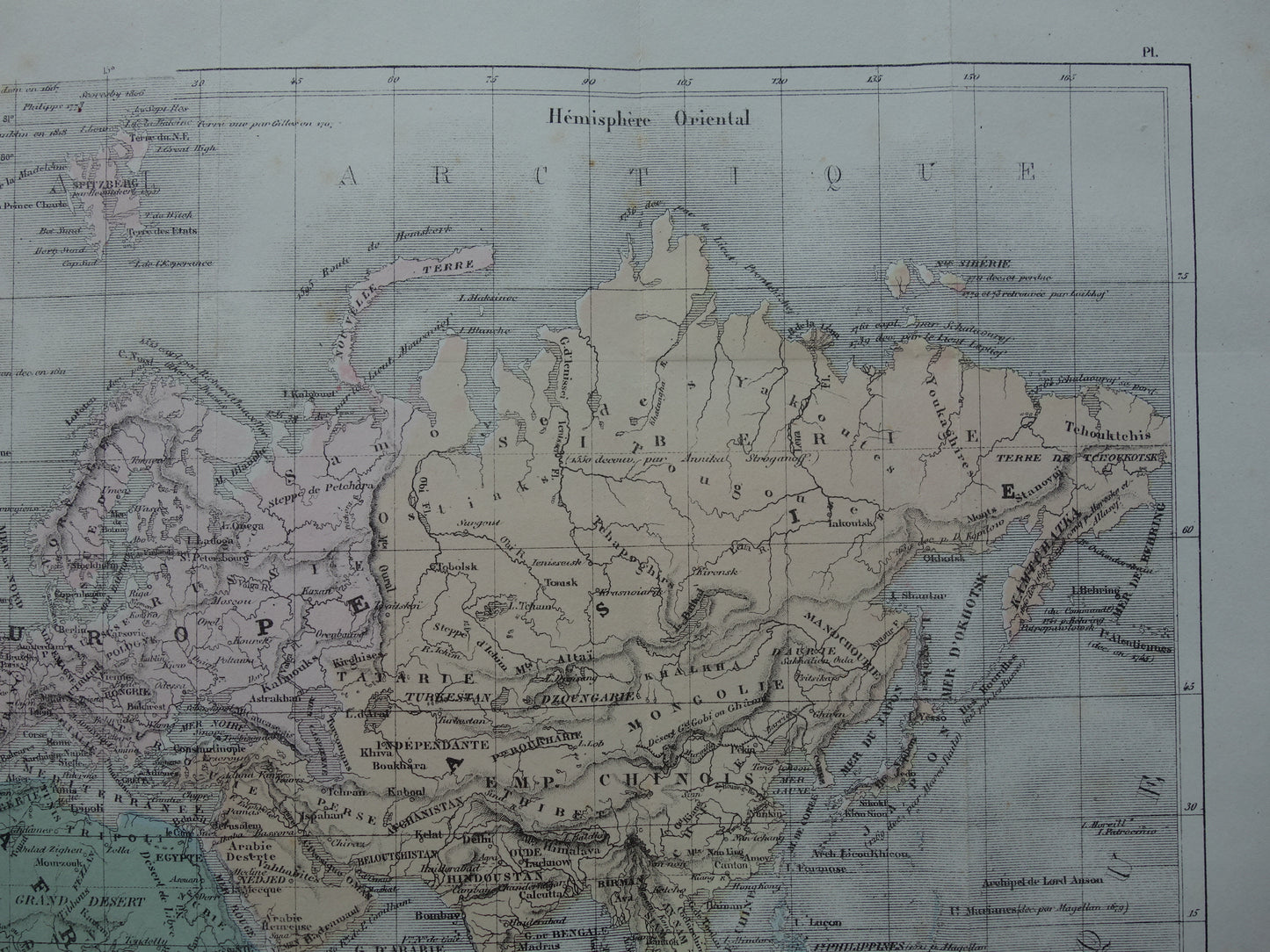 WERELDKAART oude kaart van de wereld met routes ontdekkingsreizigers 1858 originele antieke kaart over ontdekkingsreizen