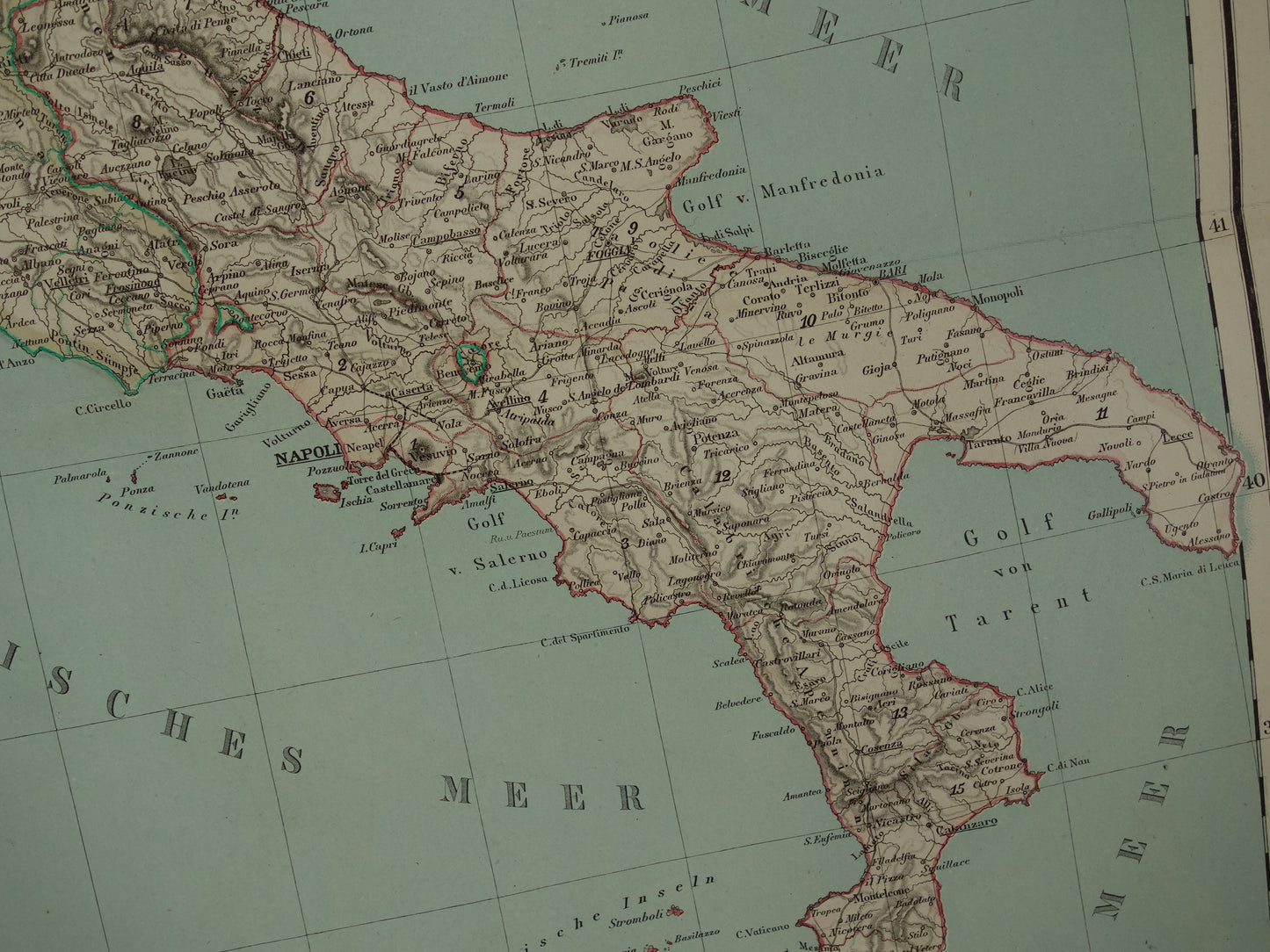 Antieke kaart van Italië in het jaar 1855 Originele grote oude Duitse landkaart